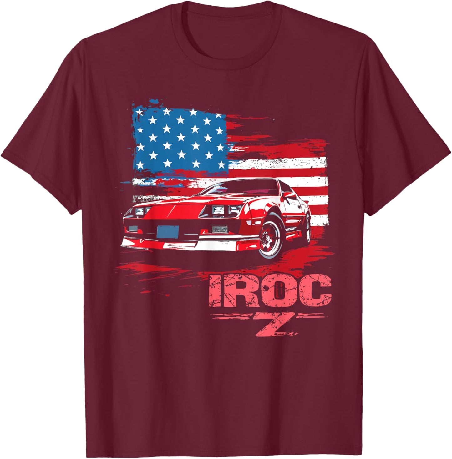 1980's IROC Z American Flag Patriotic Muscle Car Z28 T-Shirt - T-Shirt | Maroon