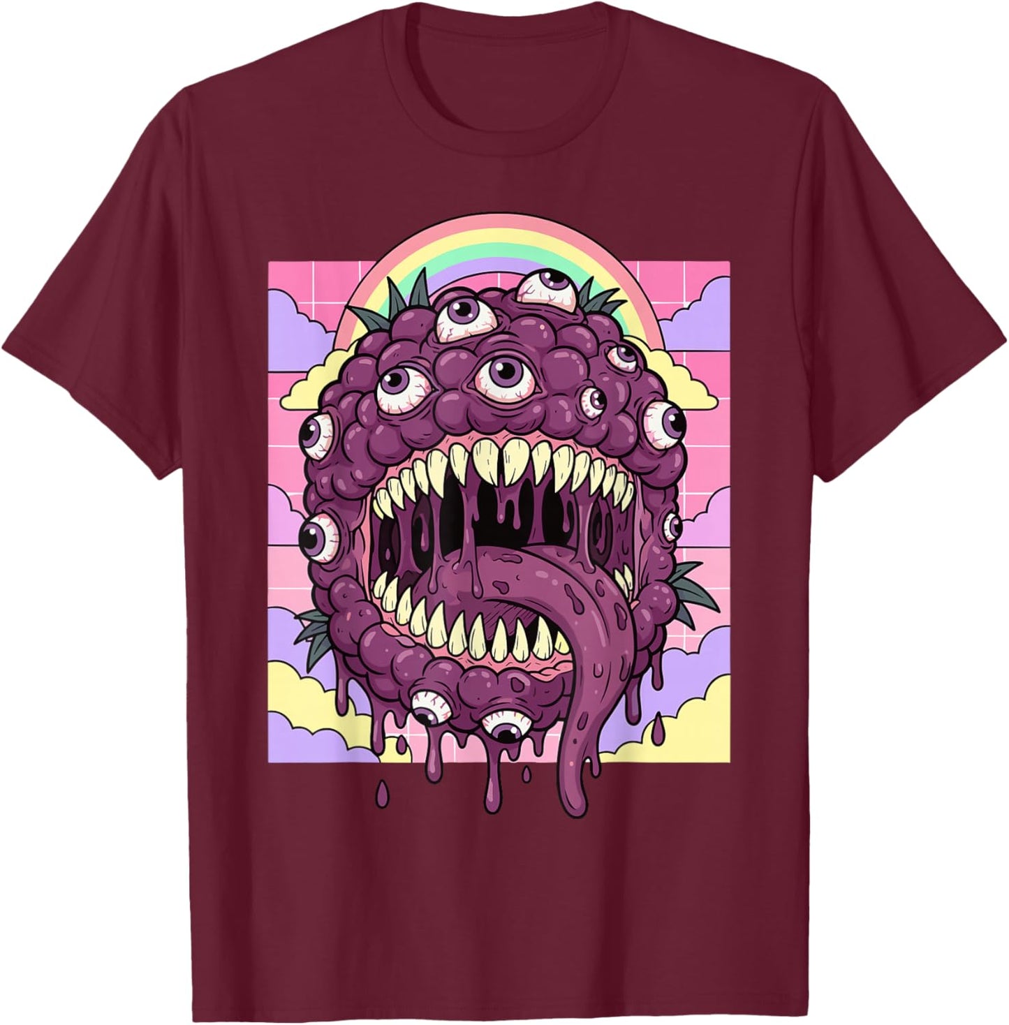 Weirdcore Aesthetic Kawaii Boysenberry Eyeballs T-Shirt - T-Shirt | Maroon
