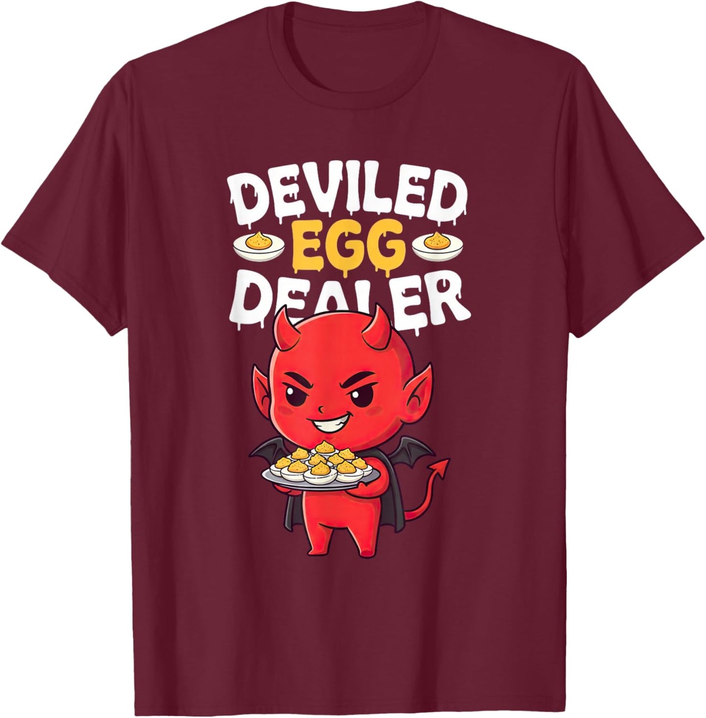 Funny Deviled Egg Dealer Litte Devil Tray Cute T-Shirt - T-Shirt | Maroon