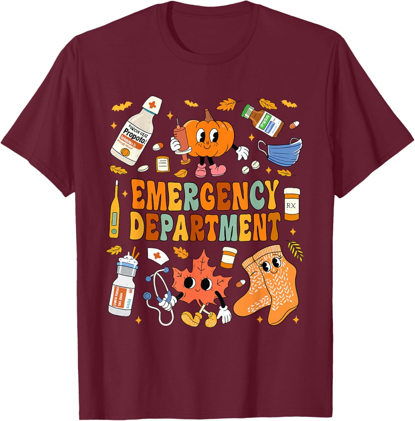 Emergency Department Fall Leaves Emergency Nurse Thankgiving T-Shirt - T-Shirt | Maroon