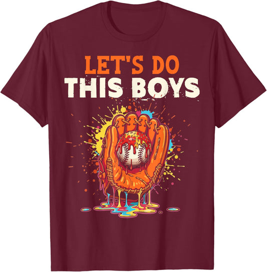 Let's Do This Boys Baseball Glove Ice Cream Drip Crossed Bat T-Shirt - T-Shirt | Maroon