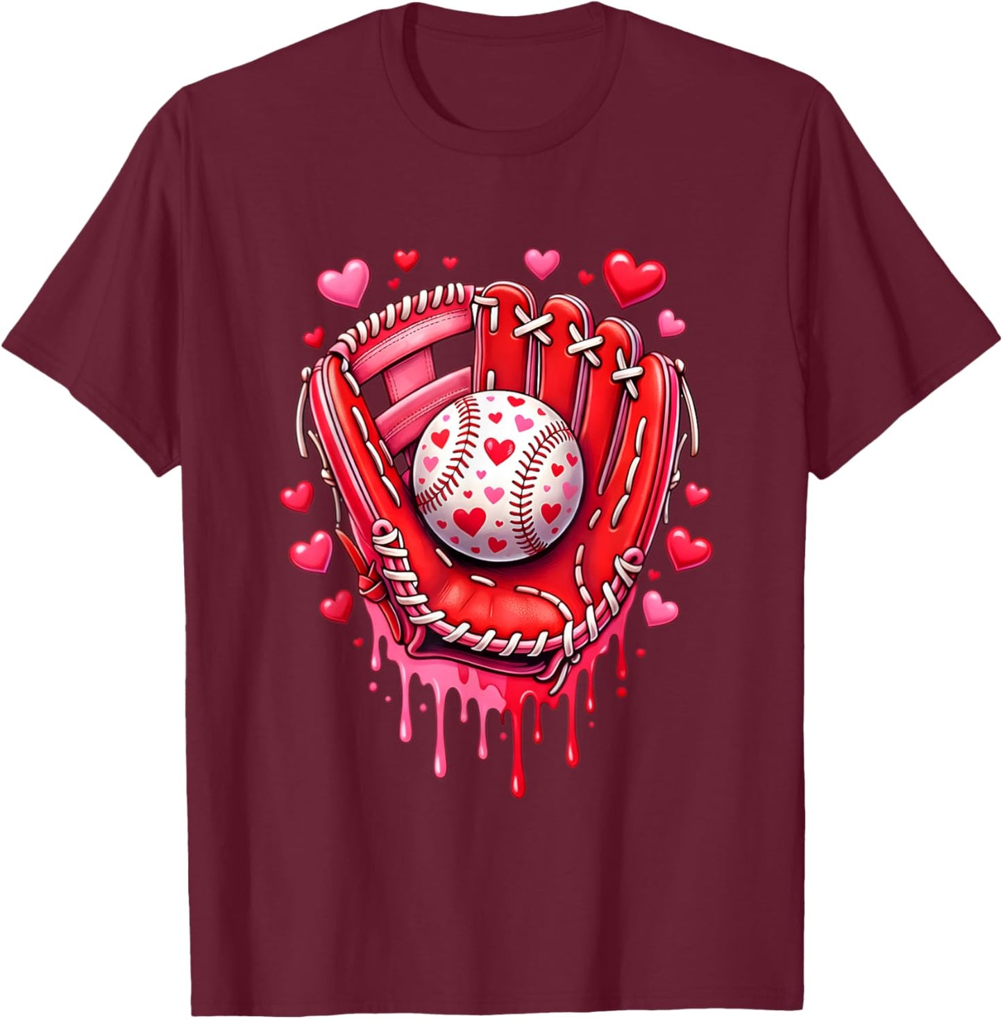 Baseball Drip Ice Cream Sprinkles Valentines Day Baseball T-Shirt - T-Shirt | Maroon