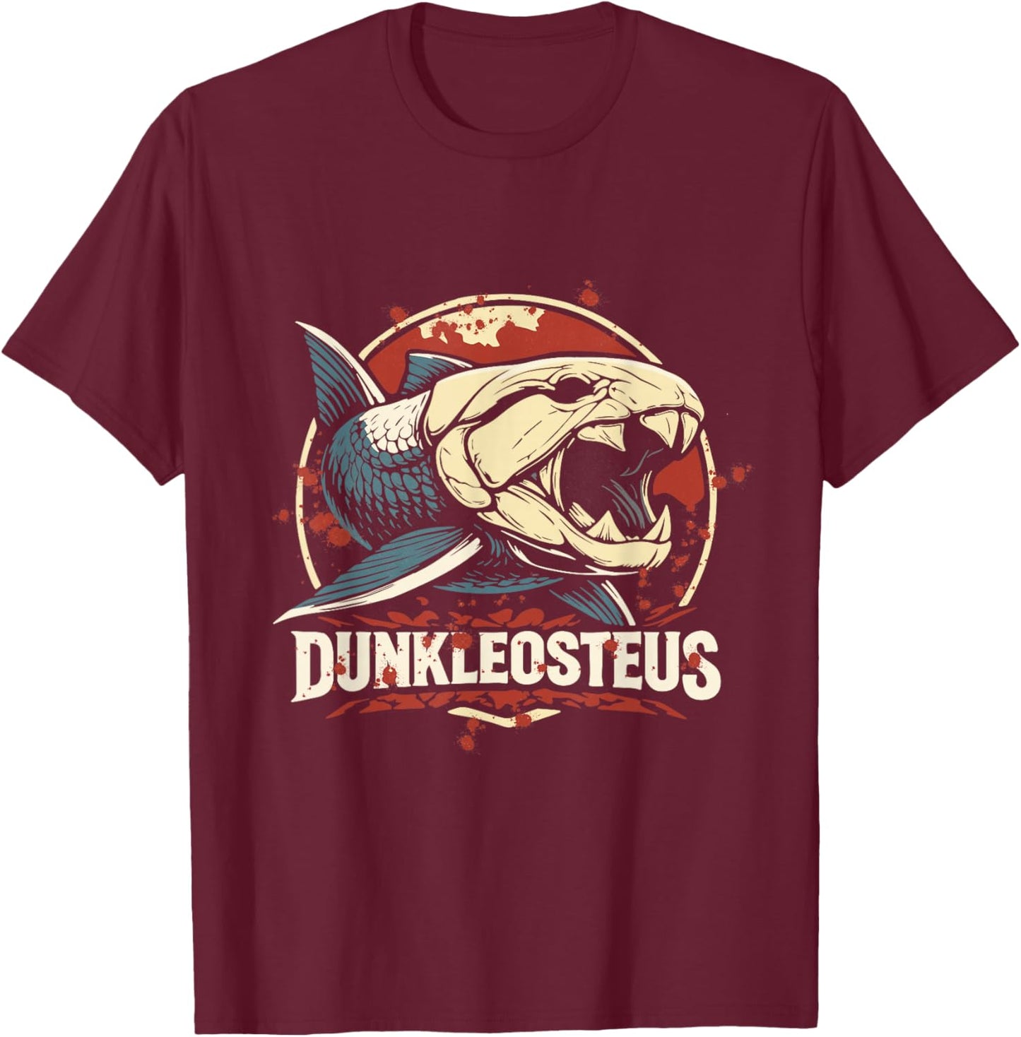 Dunkleosteus Prehistoric Dinosaur Fish Fossil T-Shirt - T-Shirt | Maroon