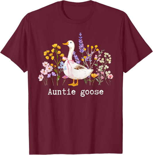 Auntie Goose Wildflowers Pregnancy Announcement New Aunt T-Shirt - T-Shirt | Maroon