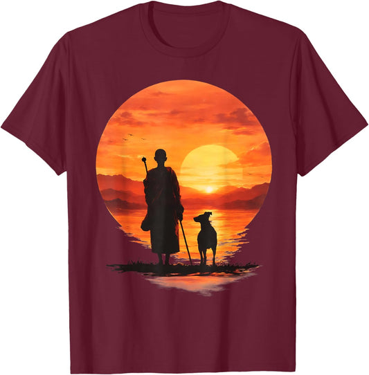 Walk for Peace Walking Monks with Aloka Dog T-Shirt - T-Shirt | Maroon