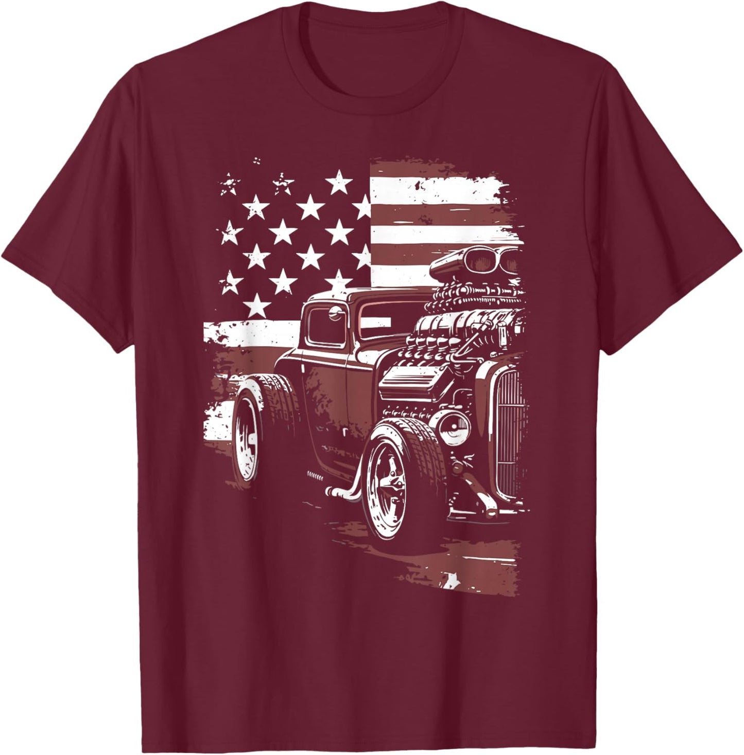 Patriotic Muscle Car Hot Rod USA Flag T-Shirt - T-Shirt | Maroon