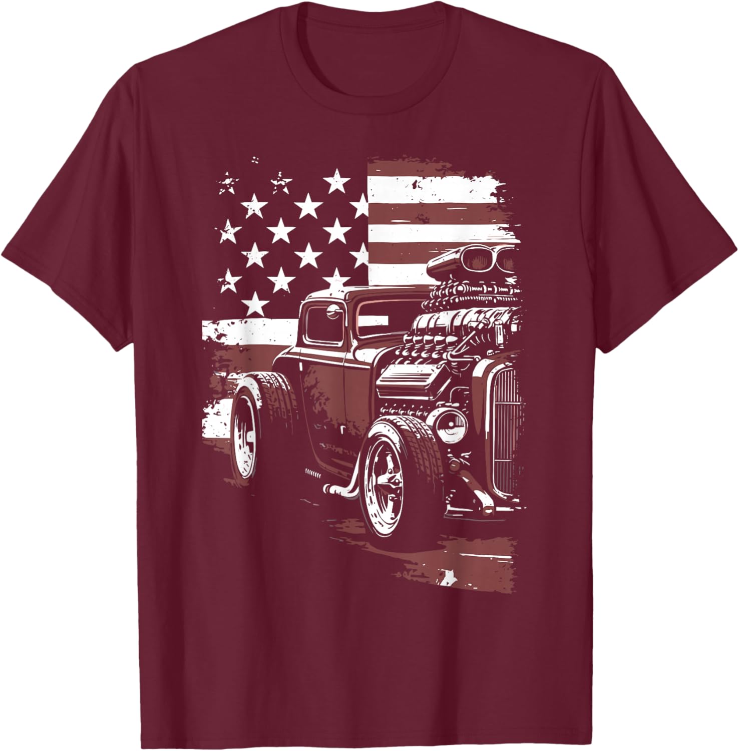 Patriotic Muscle Car Hot Rod USA Flag T-Shirt - T-Shirt | Maroon