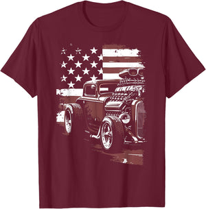 Patriotic Muscle Car Hot Rod USA Flag T-Shirt - T-Shirt | Maroon