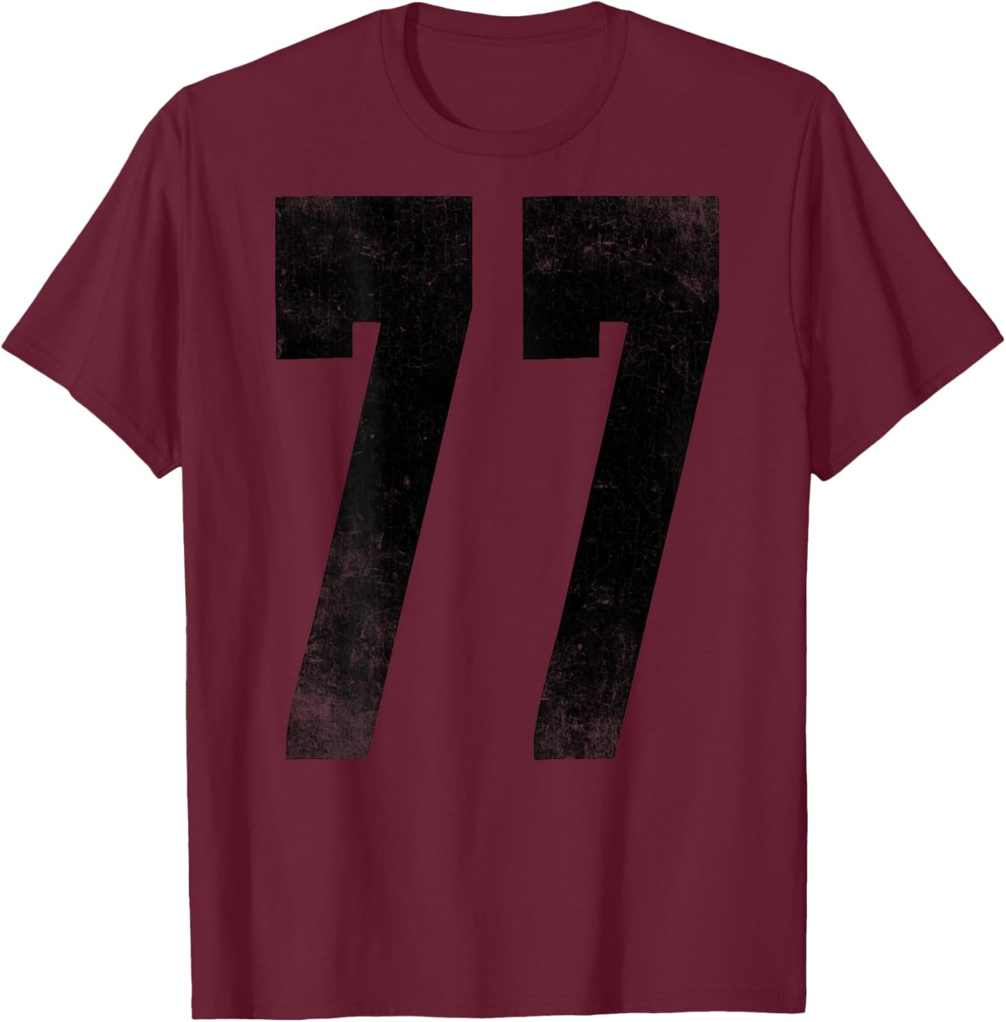 Number 77 Print On Back of Shirt Number #77 Numbered T-Shirt - T-Shirt | Maroon