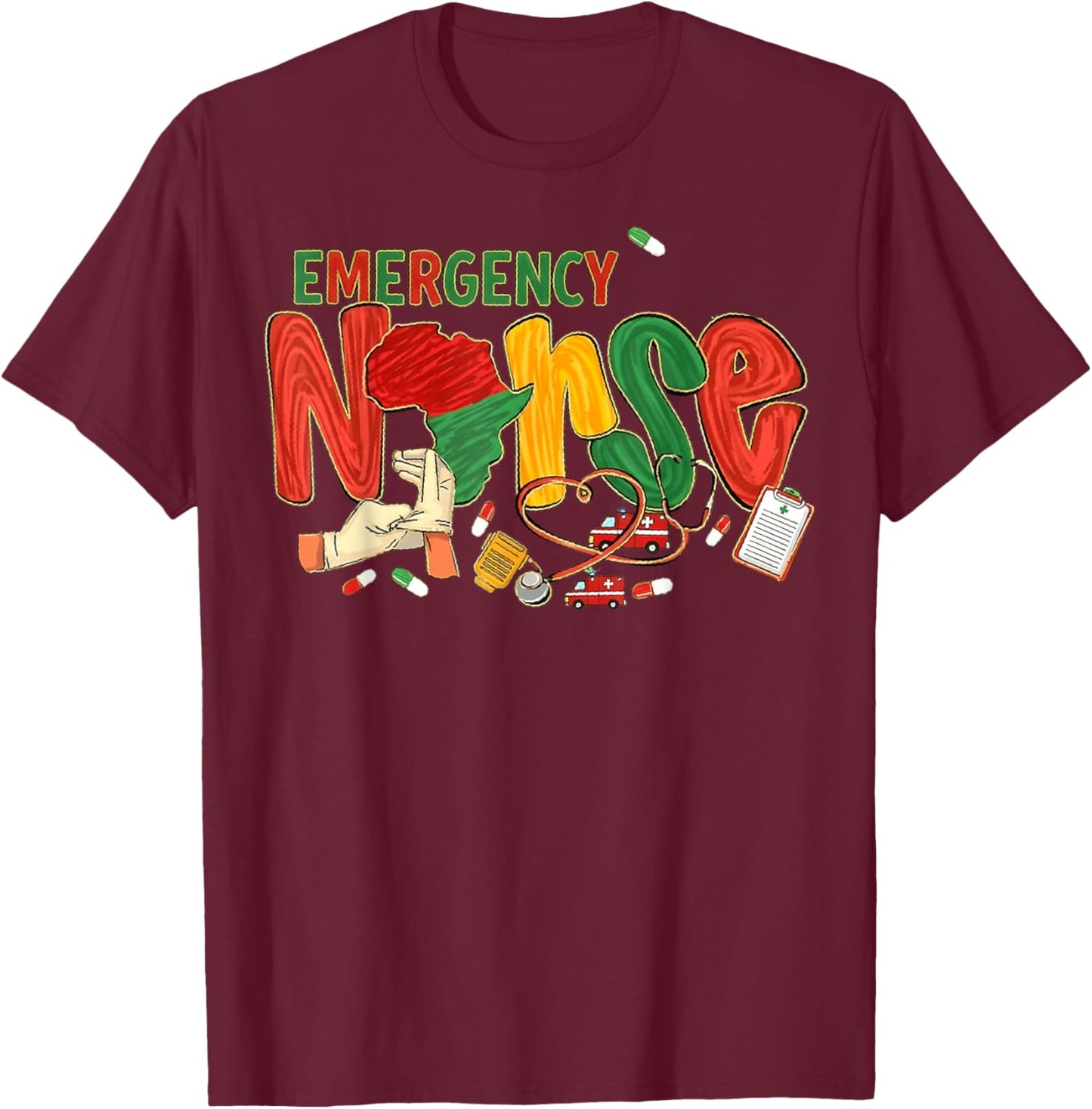 Emergency Nurse Black Nurse Magic Black History Month Junete T-Shirt - T-Shirt | Maroon