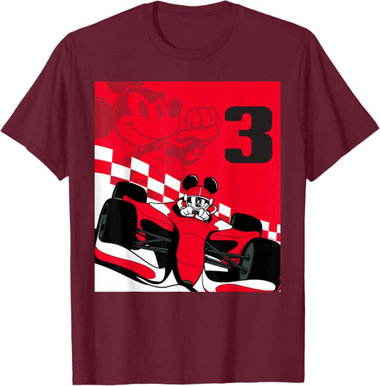Disney Racing 3rd Birthday 3 Years Old Mickey Mouse Race Car T-Shirt - T-Shirt | Maroon