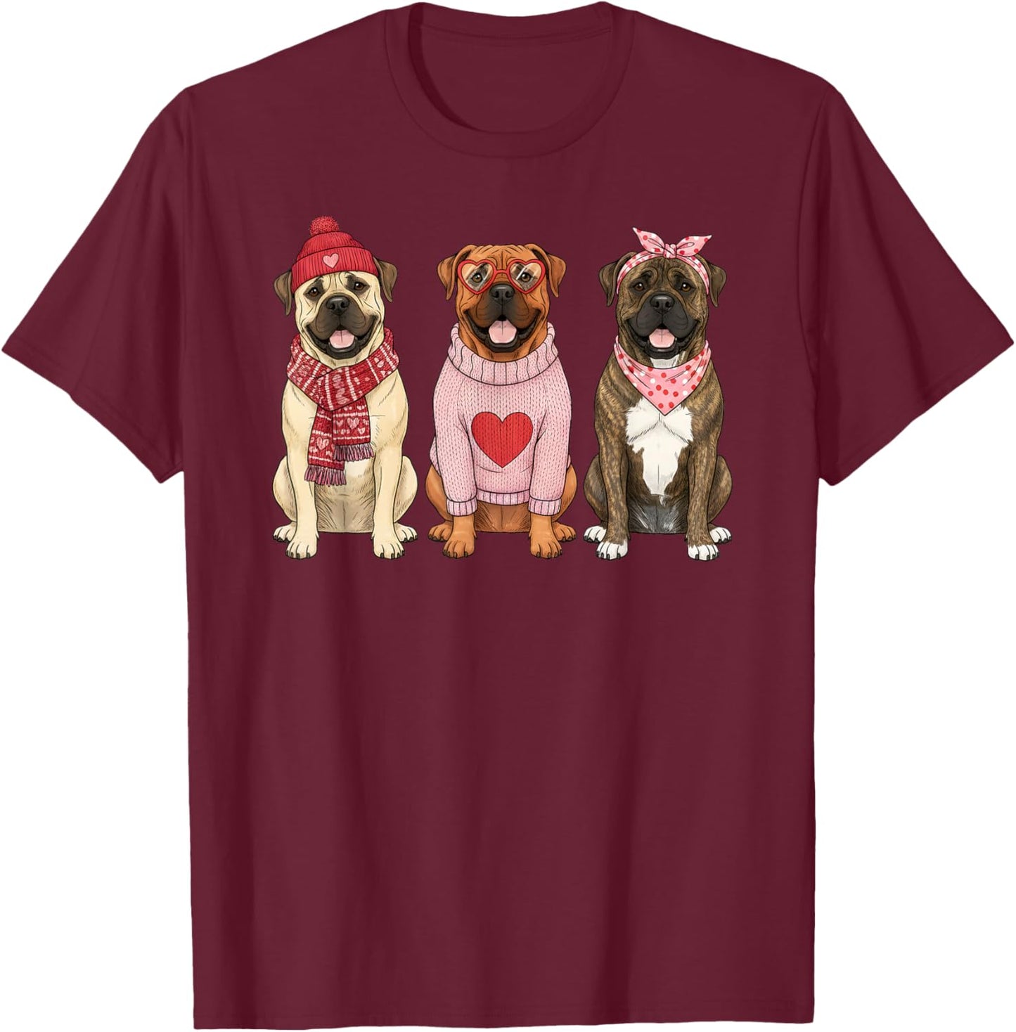 Cute Bullmastiff Valentine Dog T-Shirt - T-Shirt | Maroon