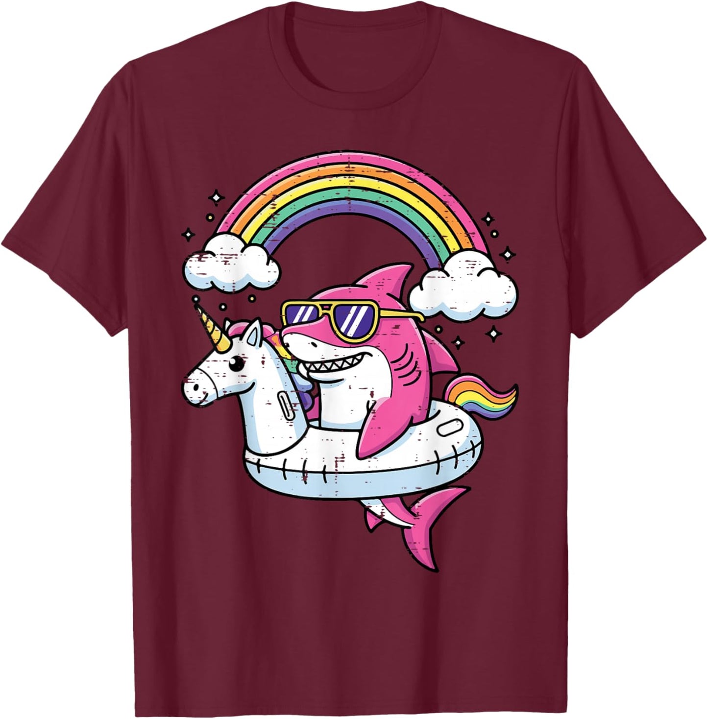 Summer Shark Unicorn Floatie Cute Vacation Girls Kids Women T-Shirt - T-Shirt | Maroon