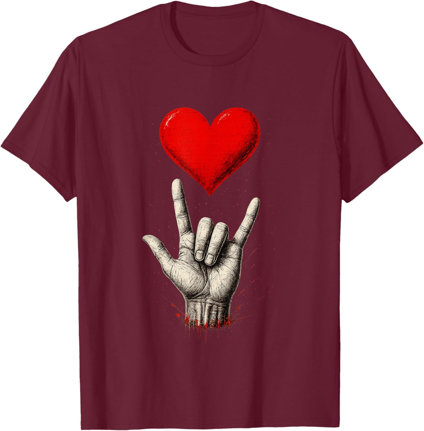 Valentines Day I Love You Hand Sign ASL Heart Women Kids Men T-Shirt - T-Shirt | Maroon