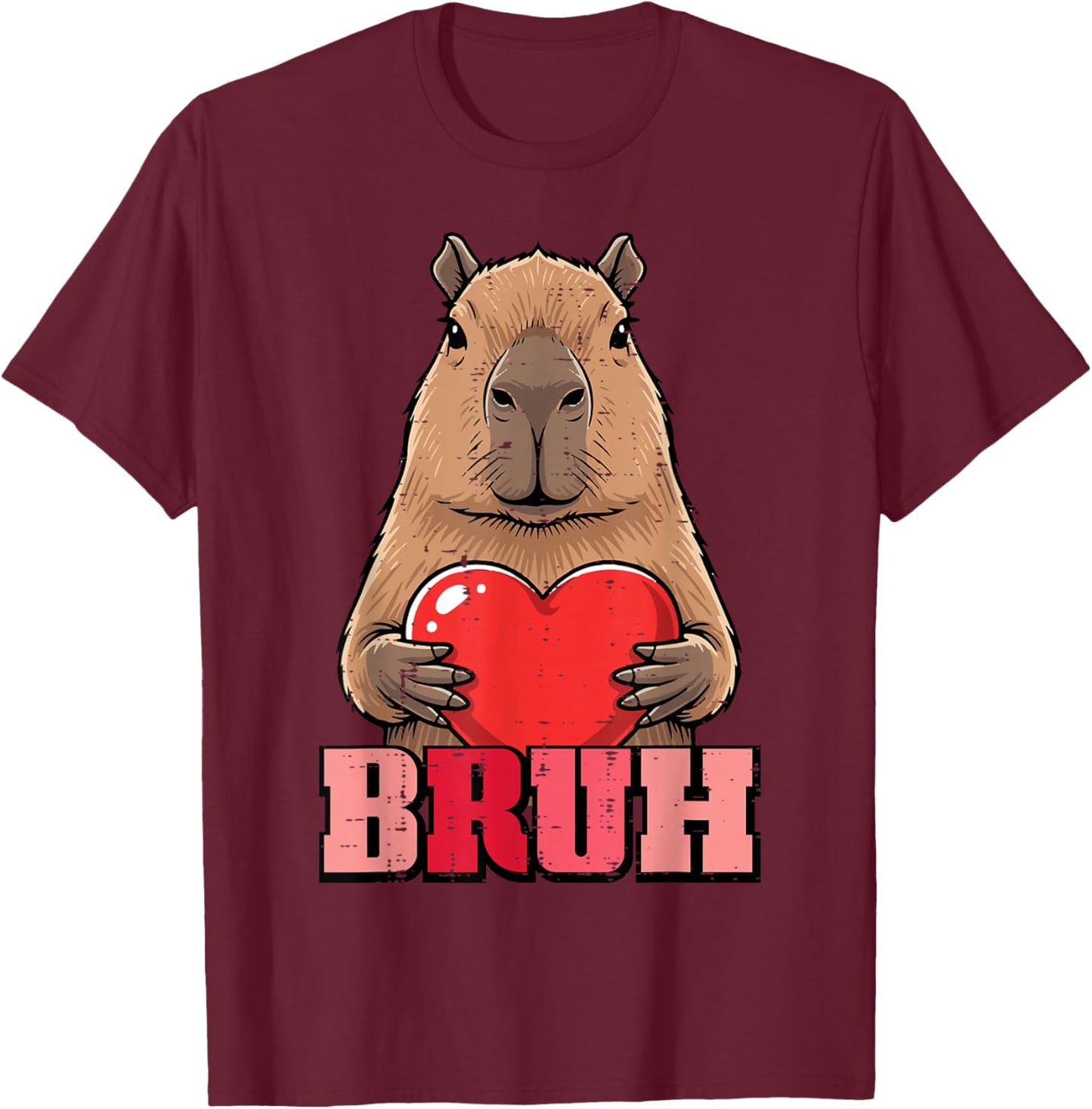 Valentines Day Capybara Heart Bruh Capy Meme Men Women Kids T-Shirt - T-Shirt | Maroon