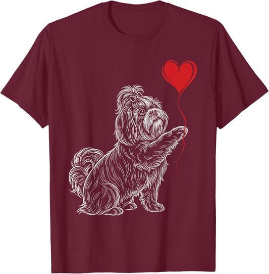 Shih Tzu Lover Dog Art Holding Heart Valentines T-Shirt - T-Shirt | Maroon