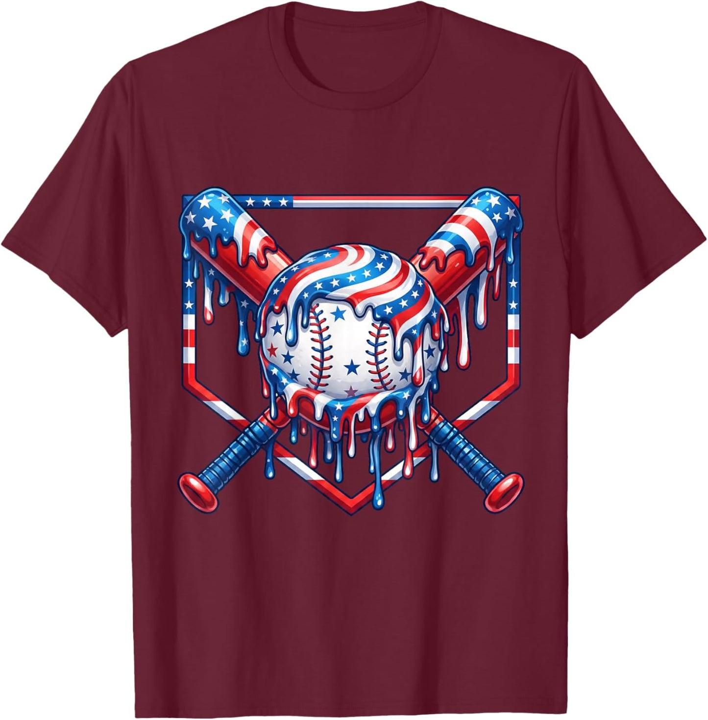 Baseball Drip American Flag for Boys Kids Youht 4th of July T-Shirt - T-Shirt | Maroon