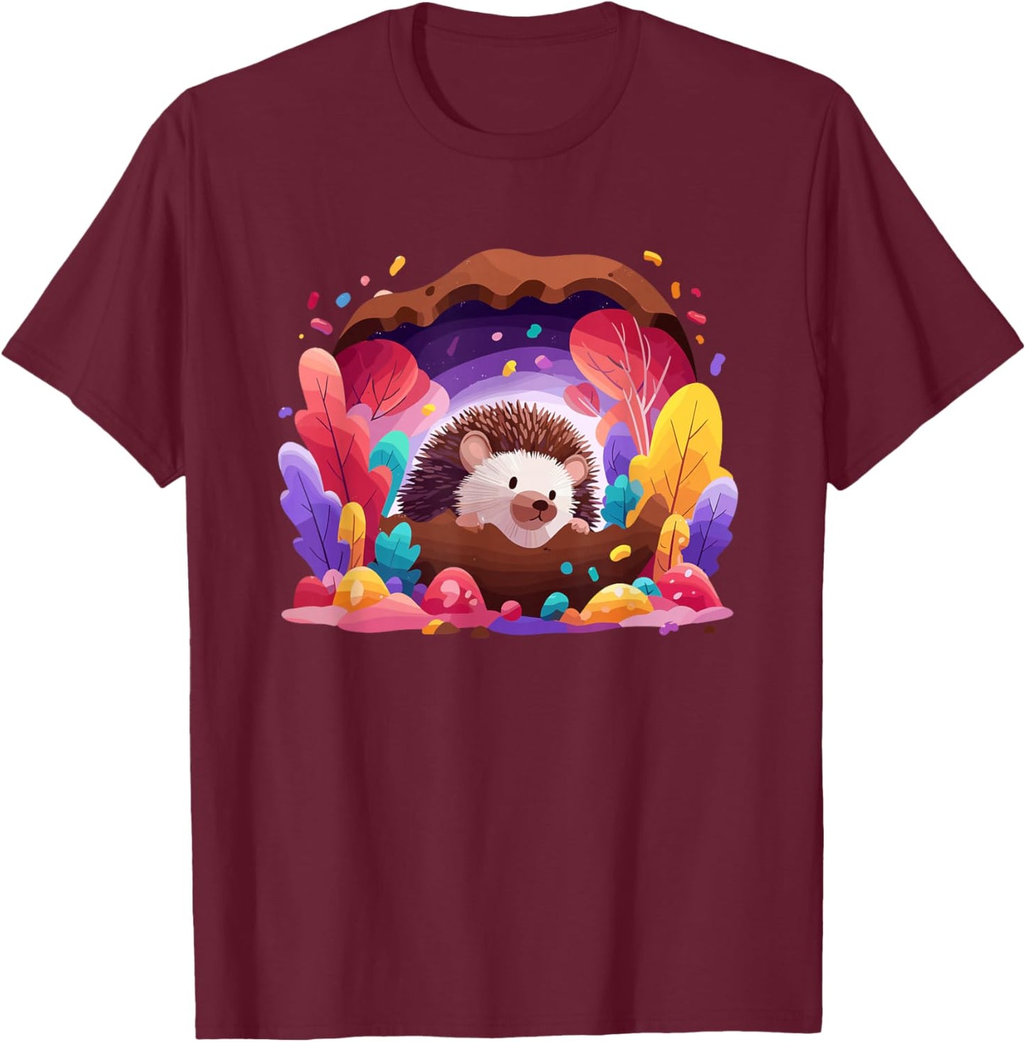 Cute Fantasy Hedgehog T-Shirt - T-Shirt | Maroon