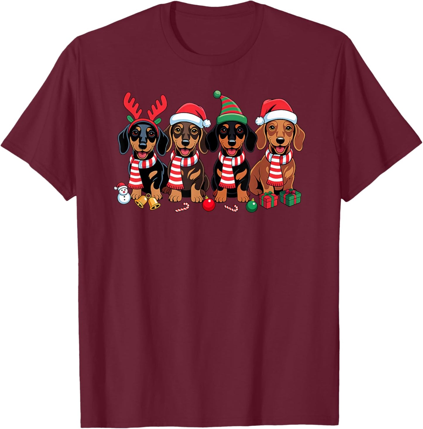 Dachshund Dog Christmas Matching Family Pajama Xmas Santa T-Shirt - T-Shirt | Maroon