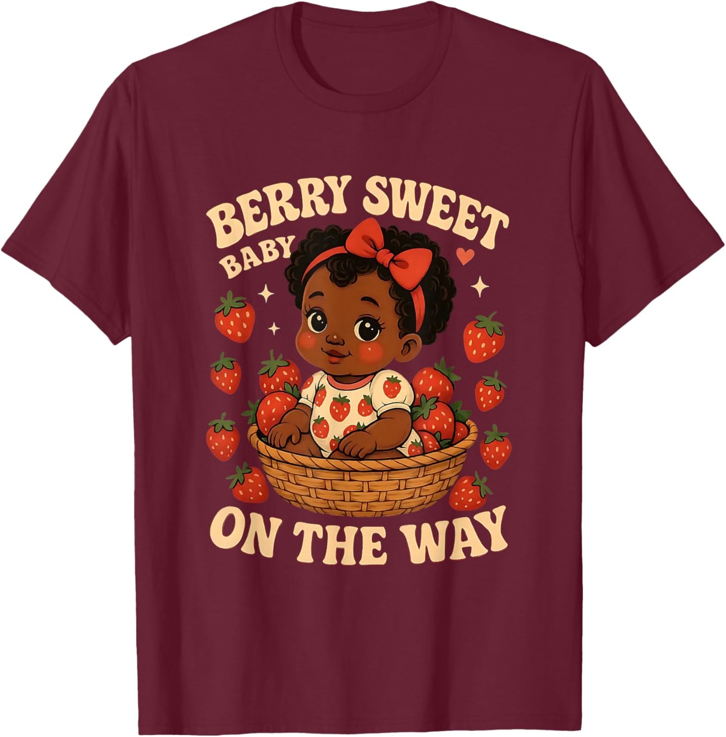 Berry Sweet Baby On The Way Black Girl Kid Baby Shower T-Shirt - T-Shirt | Maroon