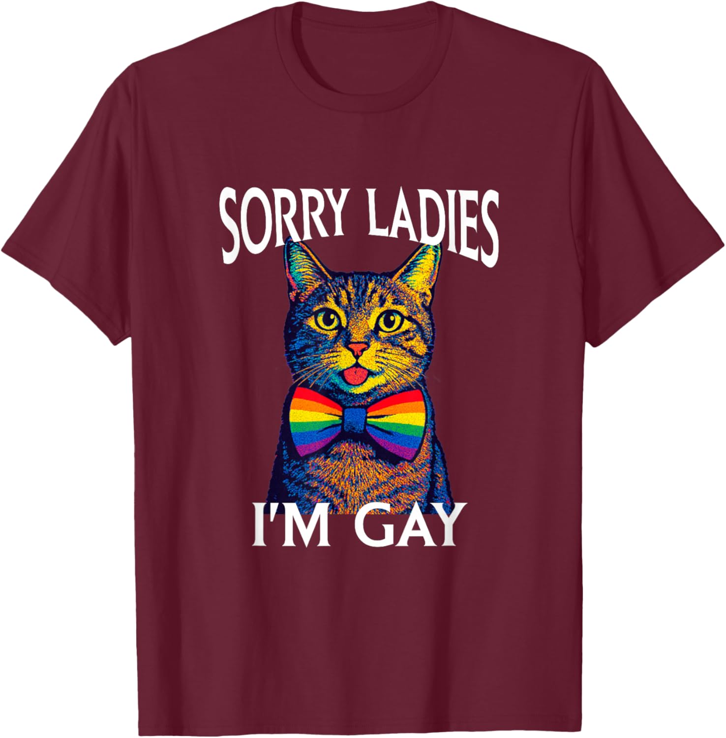 Sorry Ladies I'm Gay Pride LGBTQ Funny Rainbow Cat Men Women T-Shirt - T-Shirt | Maroon