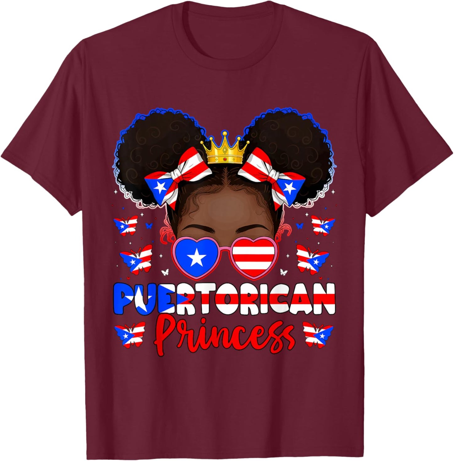 Puerto Rican Princess Boricua Puerto Rico Flag Kids Girls T-Shirt - T-Shirt | Maroon