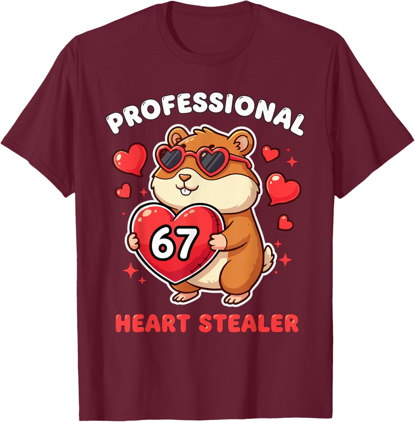 Professional Heart Stealer Valentines 67 Meme 6 7 Guinea Pig T-Shirt - T-Shirt | Maroon
