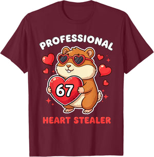 Professional Heart Stealer Valentines 67 Meme 6 7 Guinea Pig T-Shirt - T-Shirt | Maroon
