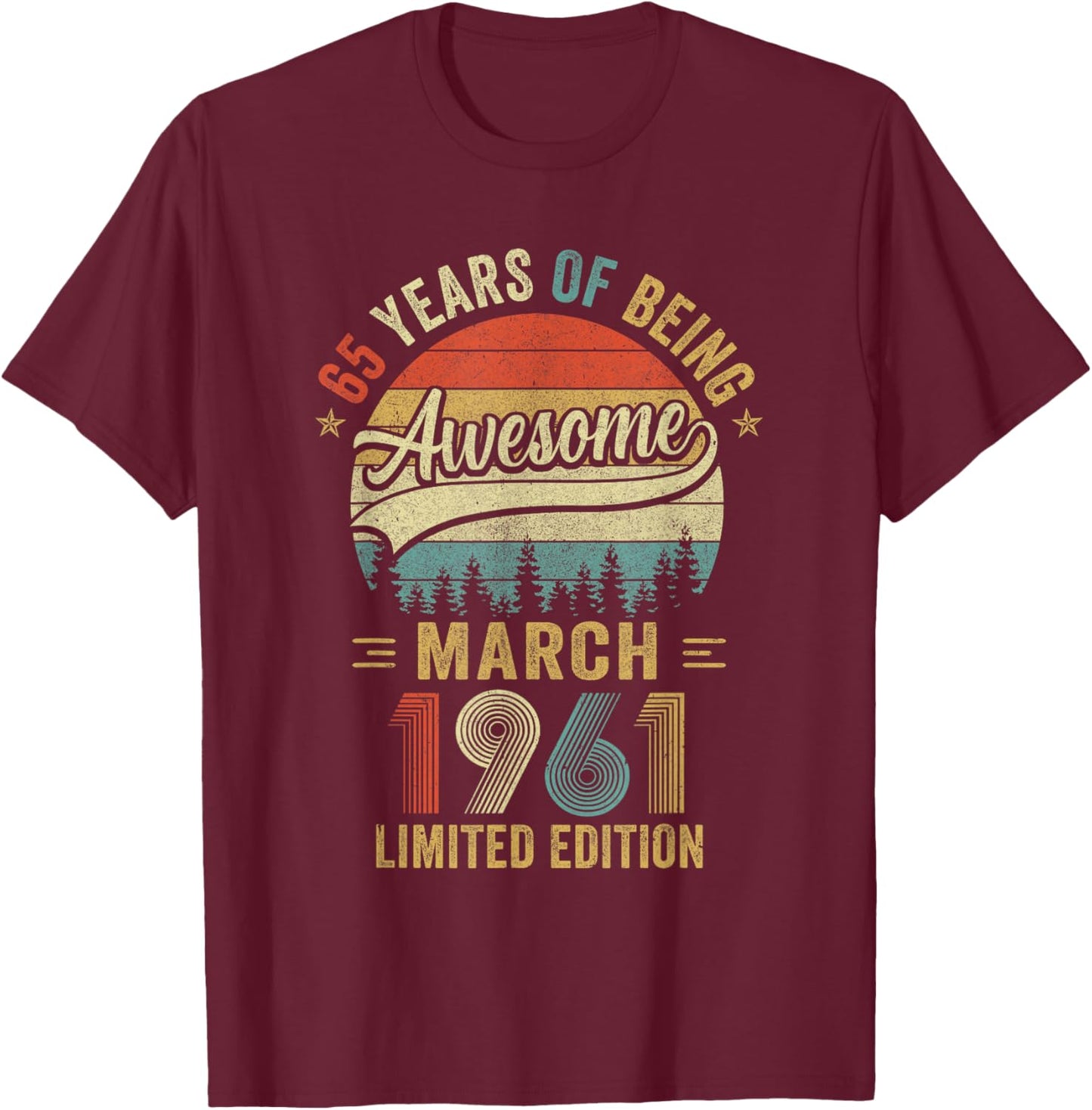 Vintage March 1961 Old 65Th Birthday Men Women T-Shirt - T-Shirt | Maroon