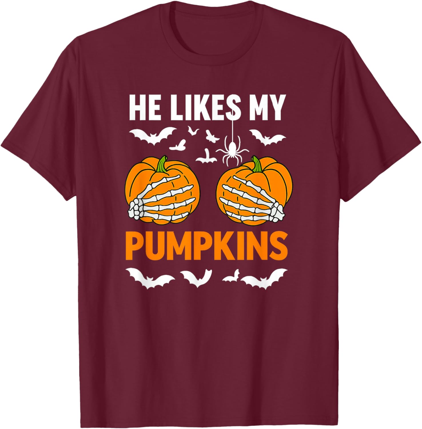 He Likes My Pumpkins She Like My Broomstick Couple Halloween T-Shirt - T-Shirt | Maroon