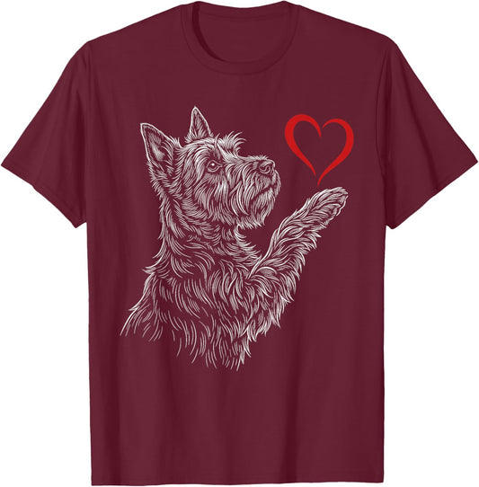 Scottish Terrier Lover Dog Art Holding Heart Valentines T-Shirt - T-Shirt | Maroon