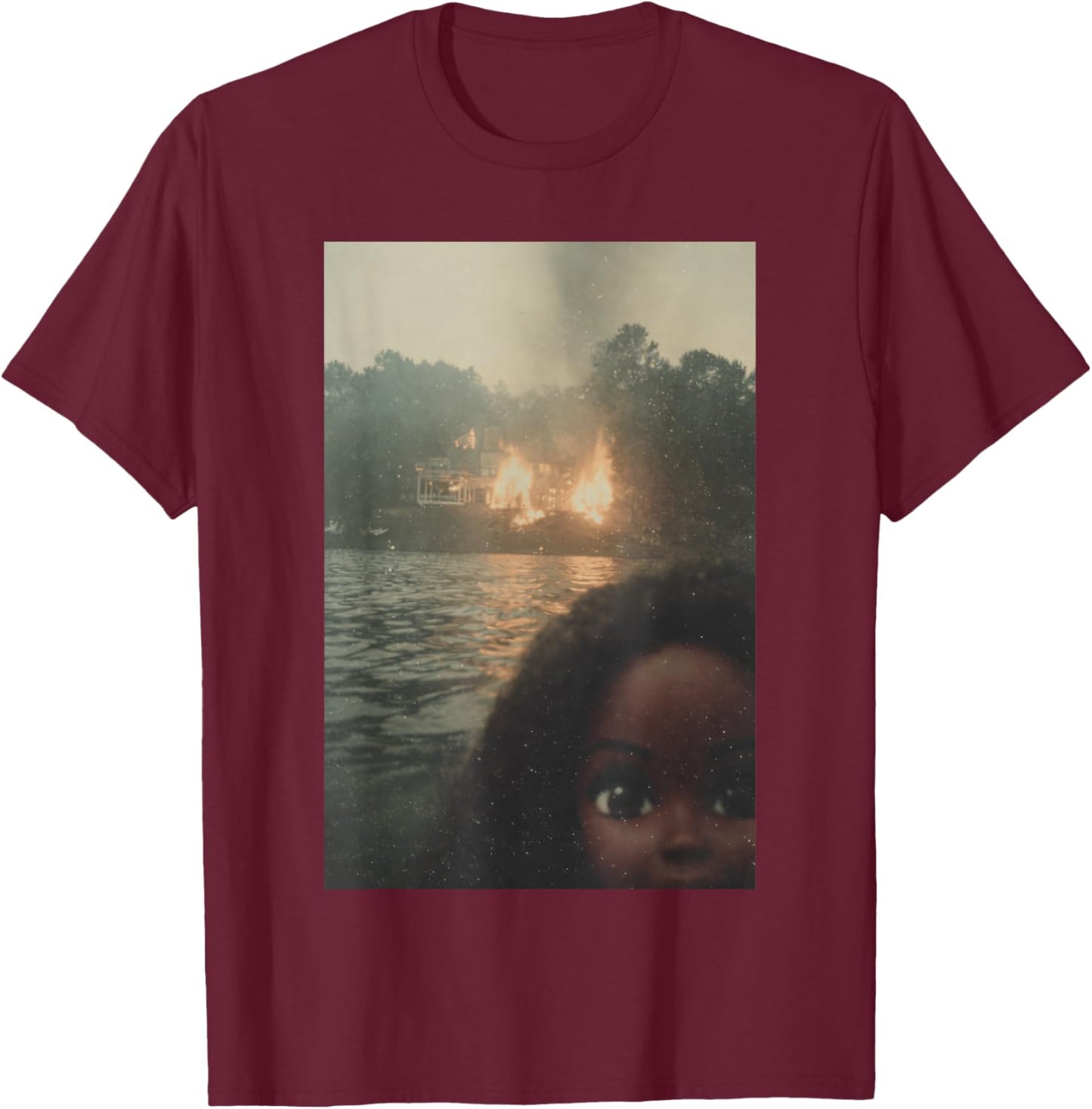 Funny Chaotic Disaster Black Doll Face Selfie Meme Unhinged T-Shirt - T-Shirt | Maroon