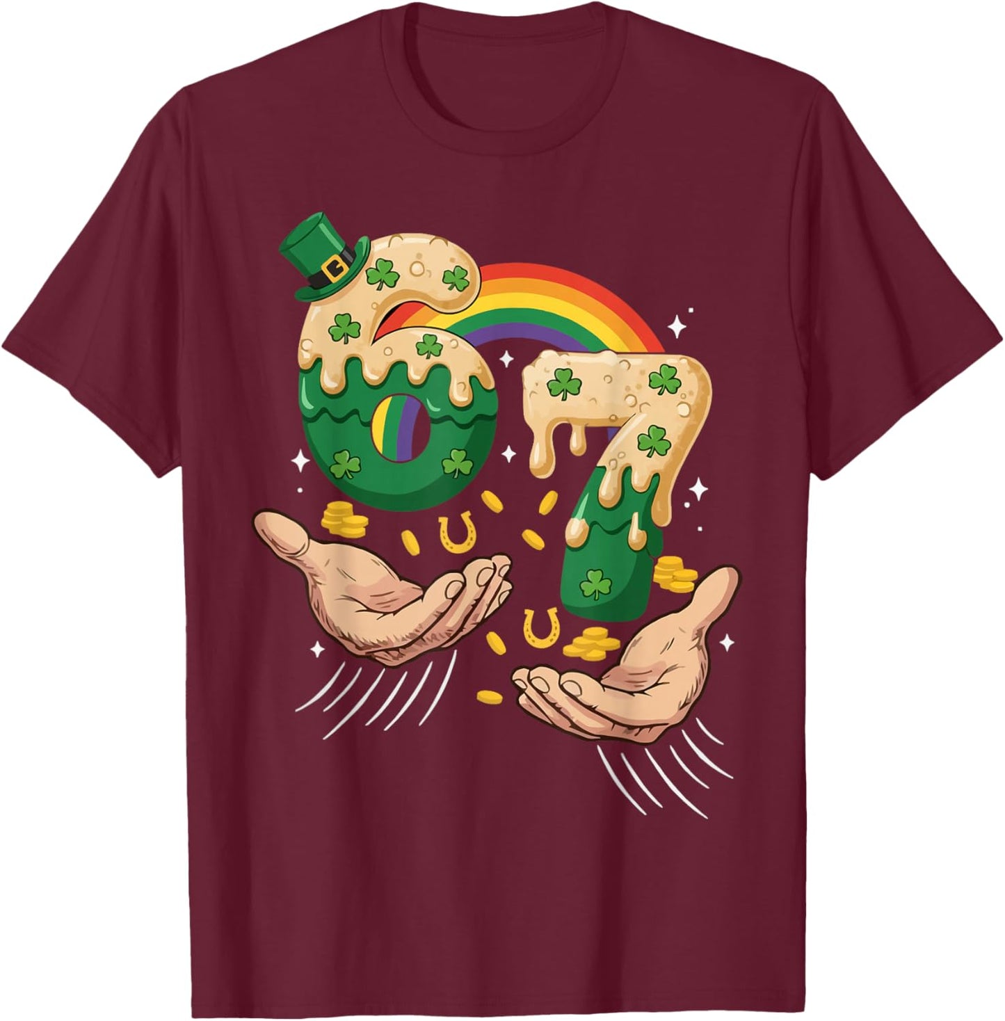 Funny 6 7 St Patricks Day Shamrock Lucky Six Seven Meme Kids T-Shirt - T-Shirt | Maroon