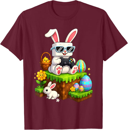 Happy Easter Day Bunny Egg Video Game Kids Boys Gamer T-Shirt - T-Shirt | Maroon