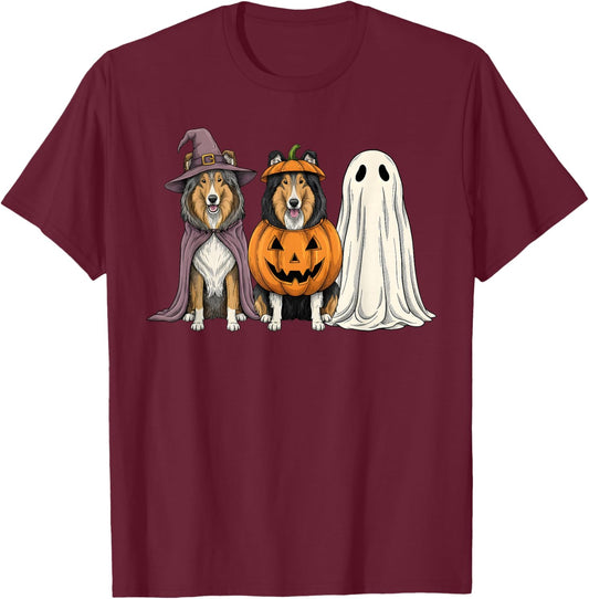 Spooky Ghost Rough Collie Pumpkin Halloween Dog Lover T-Shirt - T-Shirt | Maroon