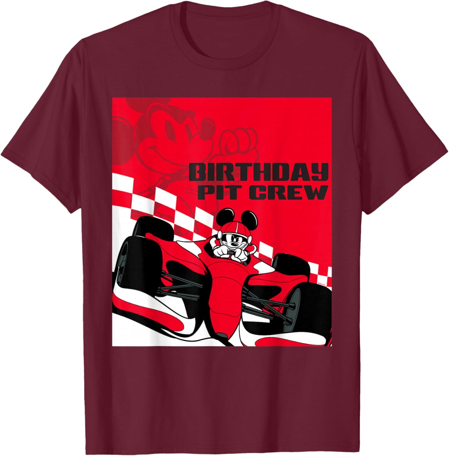 Disney Racing Birthday Pit Crew Mickey Mouse Race Car Party T-Shirt - T-Shirt | Maroon