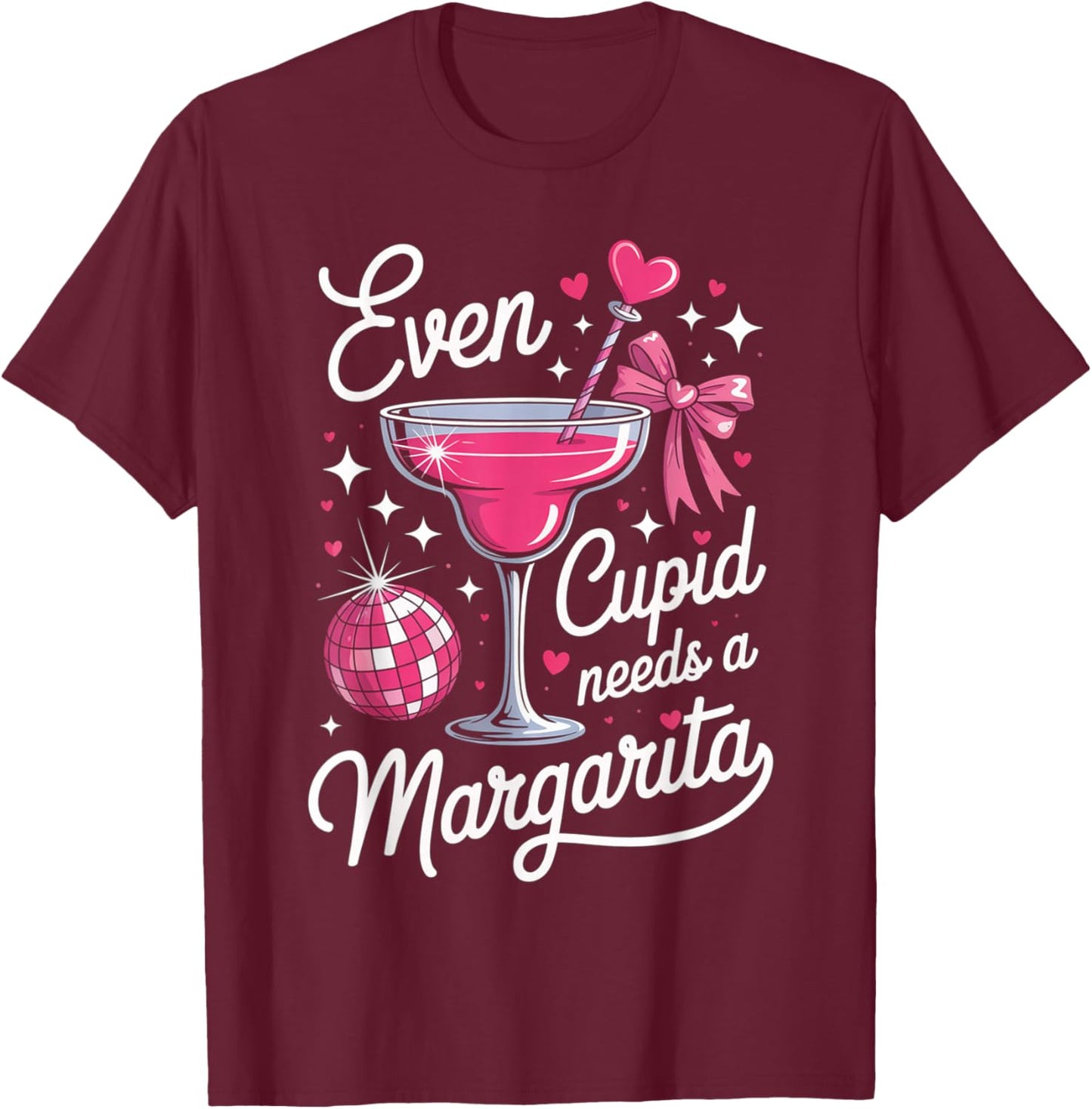Even Cupid Needs A Margarita Valentine´s Day T-Shirt - T-Shirt | Maroon