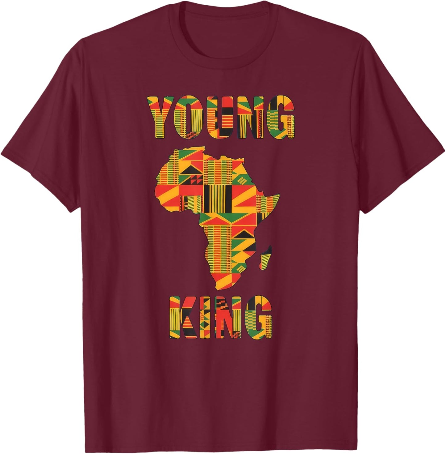 Young King African Kente Art Black History Month T-Shirt - T-Shirt | Maroon