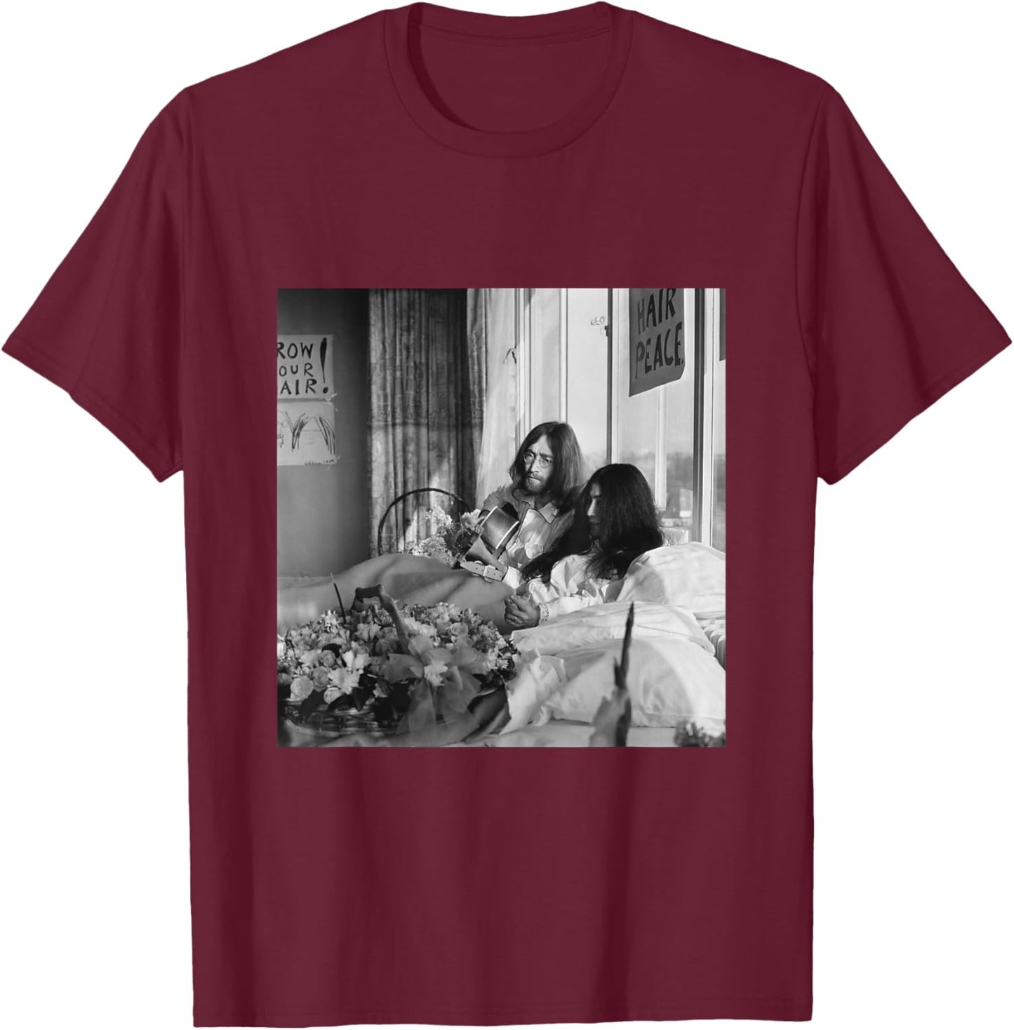 The Beatles John Lennon Yoko ONO Anti-War Bed-in 1969 T-Shirt - T-Shirt | Maroon