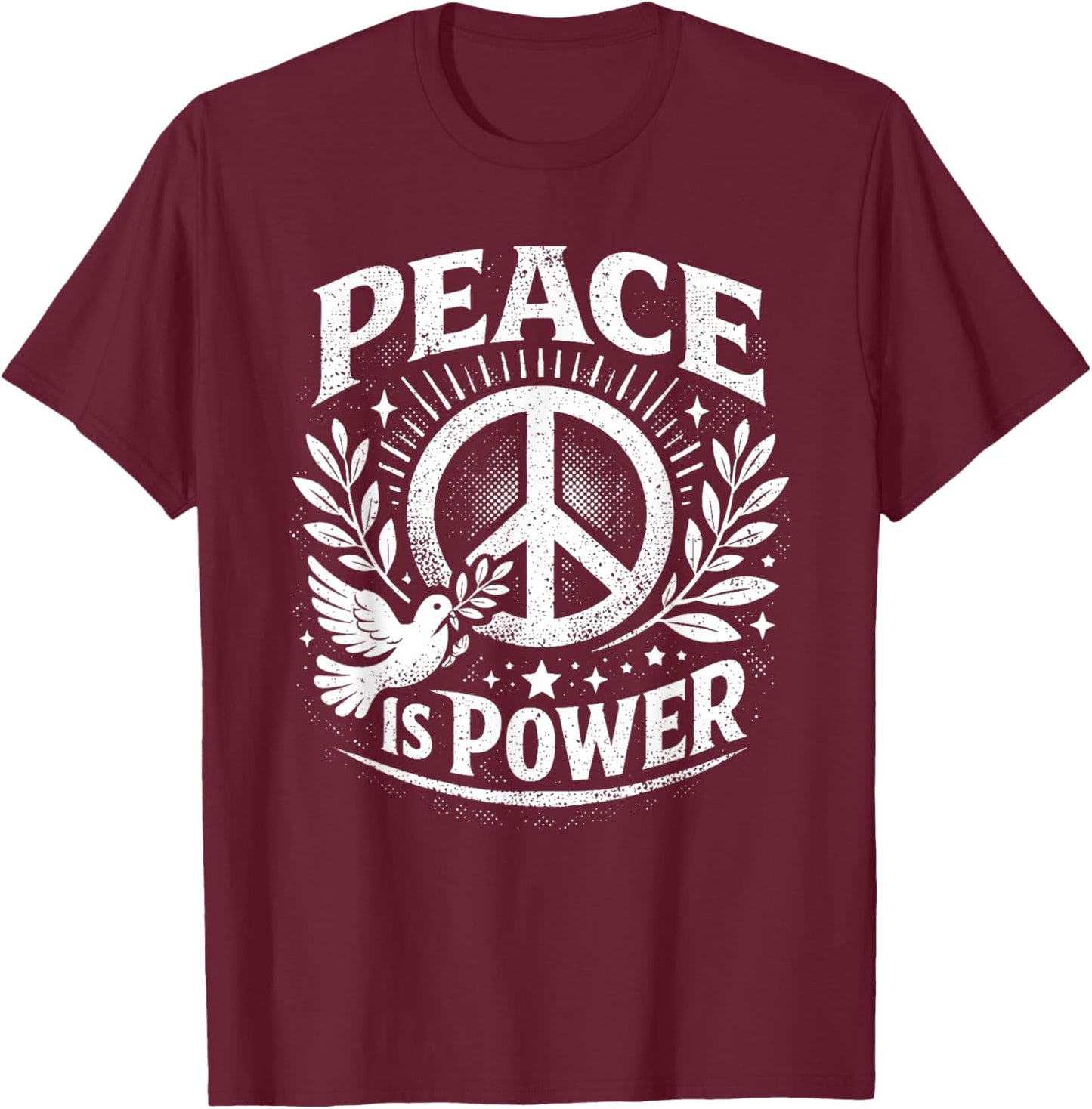 Peace is Power Retro Dove Laurel Peace Sign Unity Love Art T-Shirt - T-Shirt | Maroon