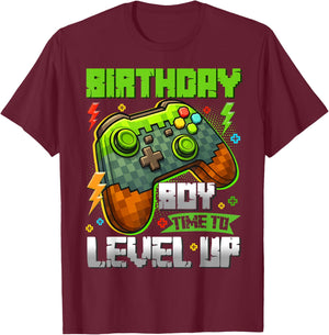 Birthday Boy Time to Level Up Game Pixel Birthday Gamer Kids T-Shirt - T-Shirt | Maroon