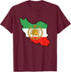 Iran Map with Lion and Sun Emblem Iranian Flag Heritage T-Shirt - T-Shirt | Maroon