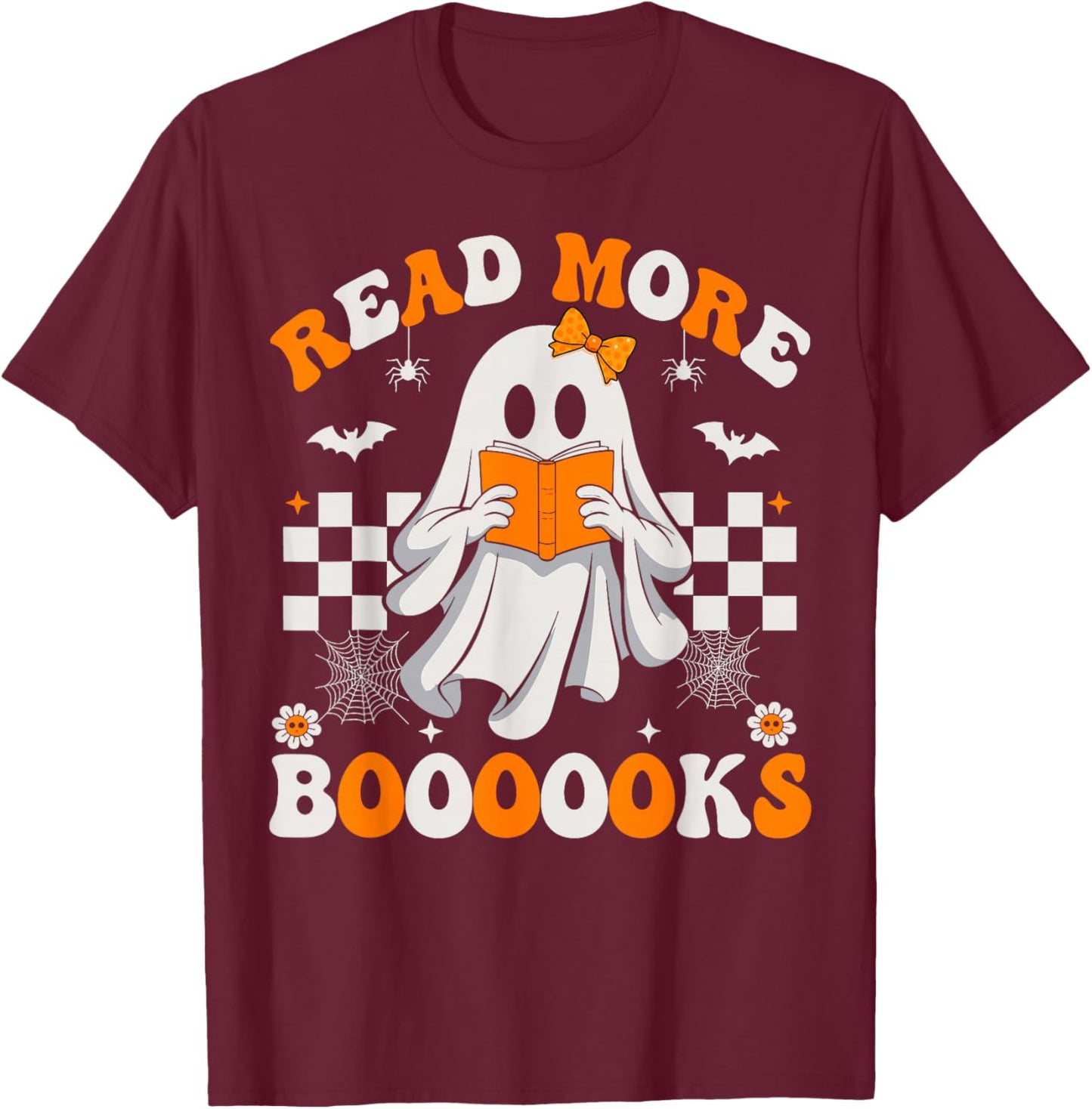 Read More Books Cute Ghost Halloween Teacher Kids T-Shirt - T-Shirt | Maroon
