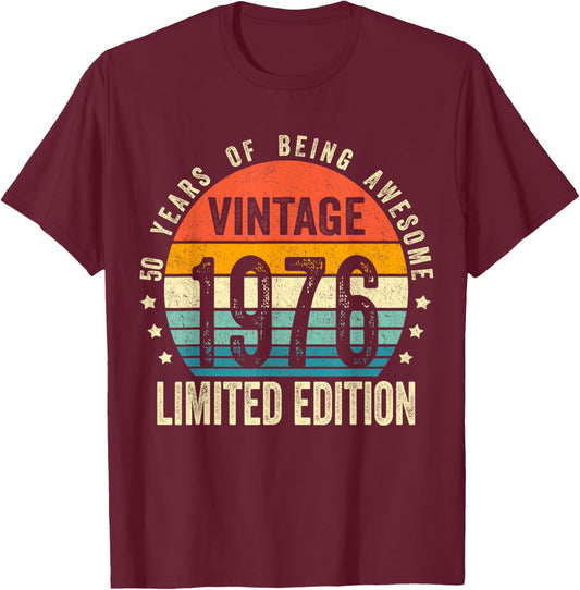 Vintage 1976 50th Birthday Gift Men Women 50 Years Old T-Shirt - T-Shirt | Maroon