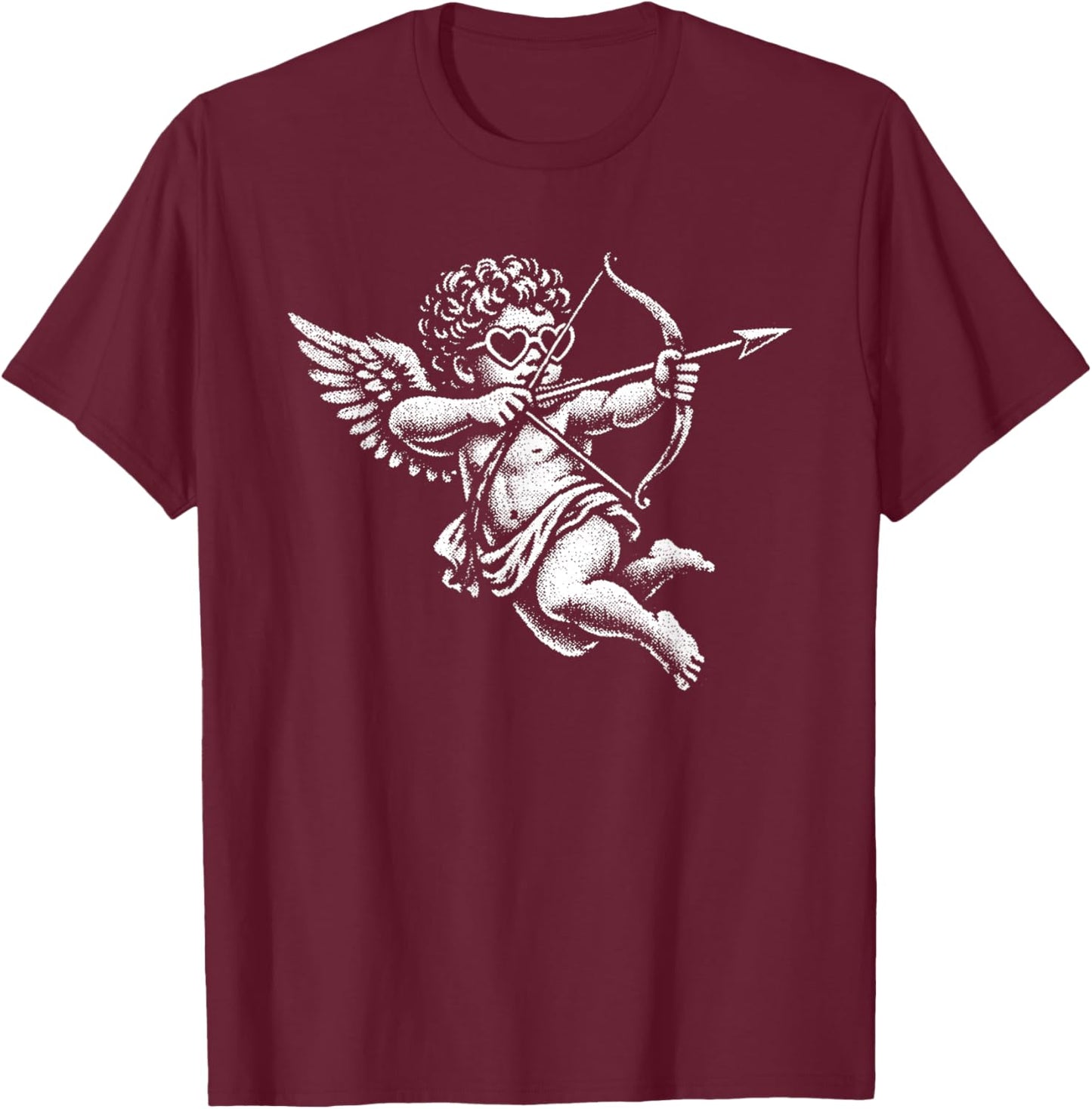 Halftone Cupid Valentine Day Heart Love Cherub Angel Vintage T-Shirt - T-Shirt | Maroon