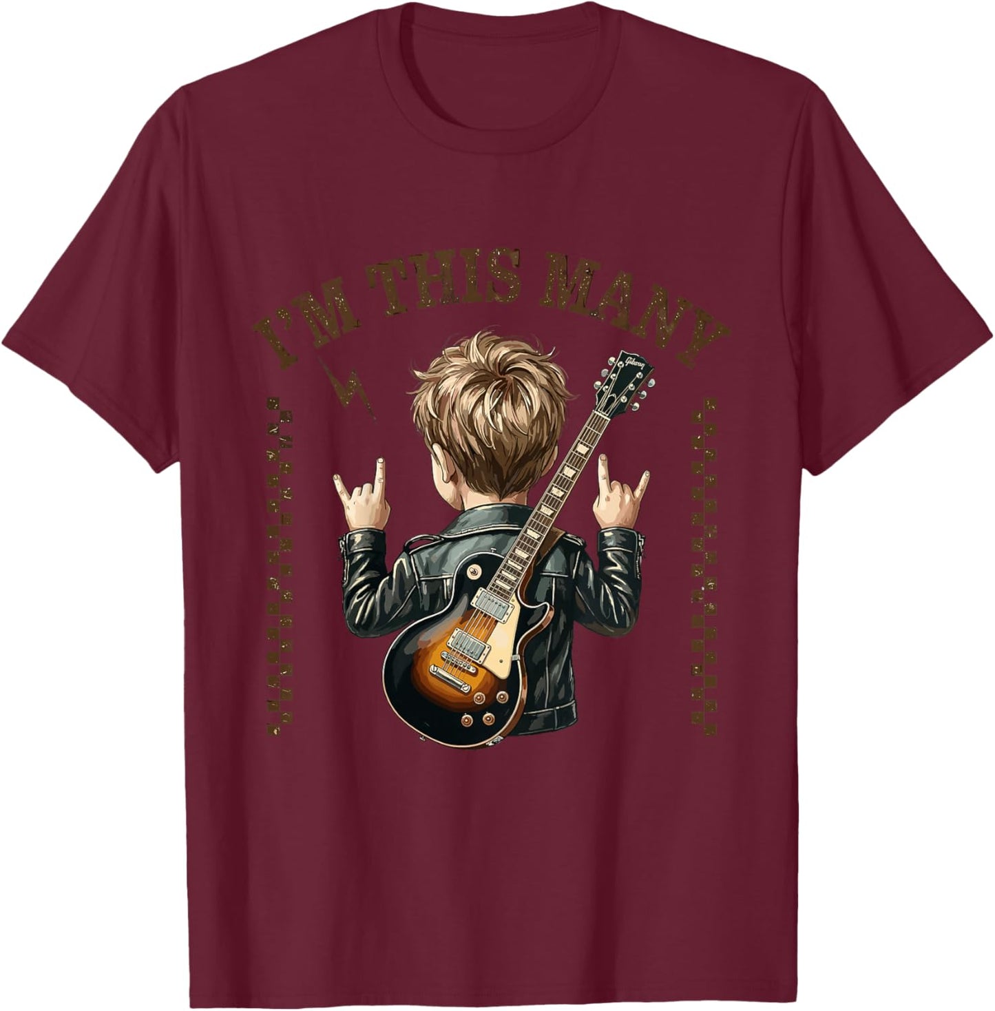 Kids I'm This Many 4 Years Rock Star Birthday Electric Guitar Boy T-Shirt - T-Shirt | Maroon