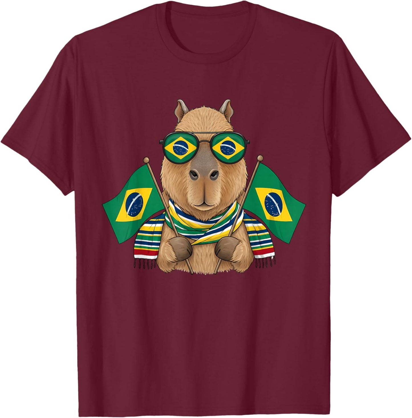 Brazil Flag Capybara Brazilian Roots Brasilian Pride Brasil T-Shirt - T-Shirt | Maroon