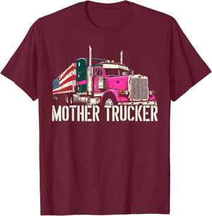 Mother Trucker Female Semi Truck Driver T-Shirt - T-Shirt | Maroon