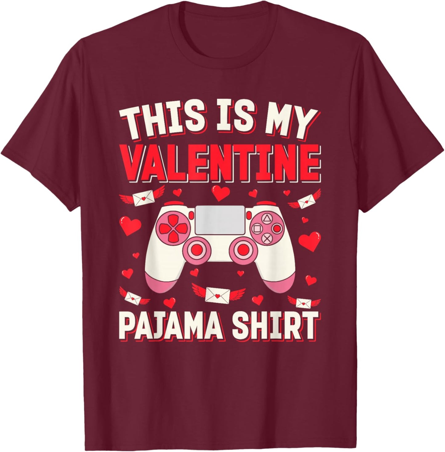 This is My Valentine Pajama Shirt Funny Controller Valentine T-Shirt - T-Shirt | Maroon