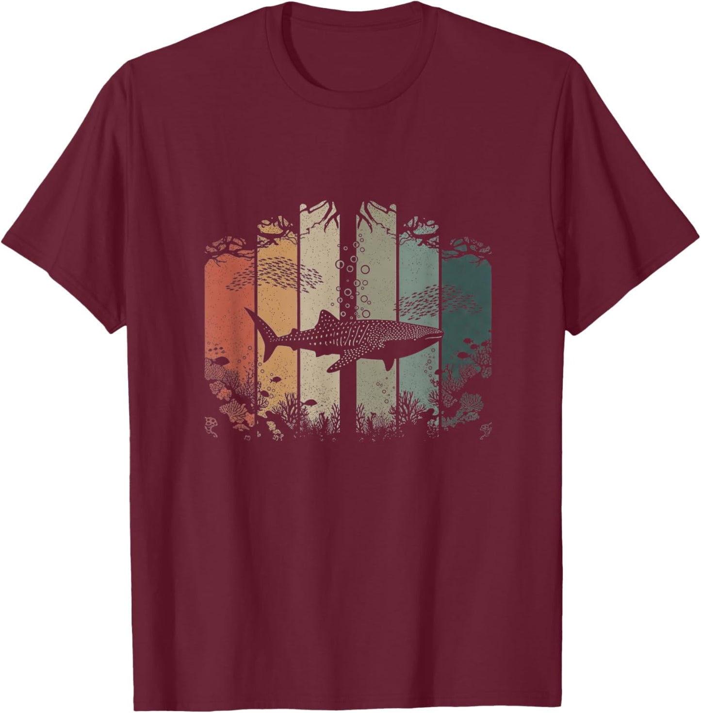 Retro Whale Shark Drawing Art Design T-Shirt - T-Shirt | Maroon